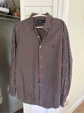 Ralph Lauren Red, Blue and White Plaid Button-Down Shirt